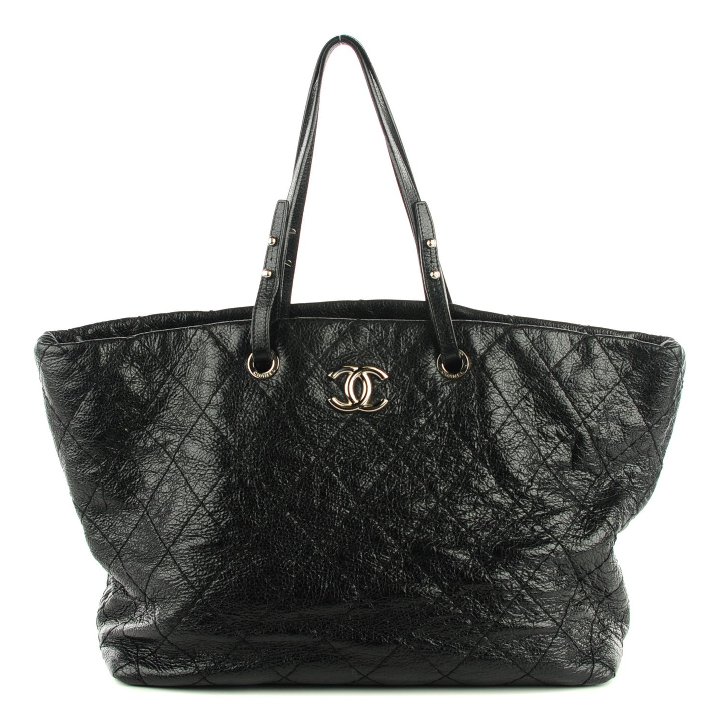 Glazed Calfskin XL On The Road Tote Black