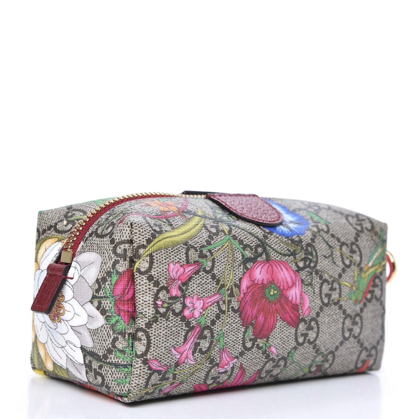 Soft GG Supreme Monogram Flora Calfskin Small Ophidia Cosmetic Case Beige Ebony Multicolor Rosso