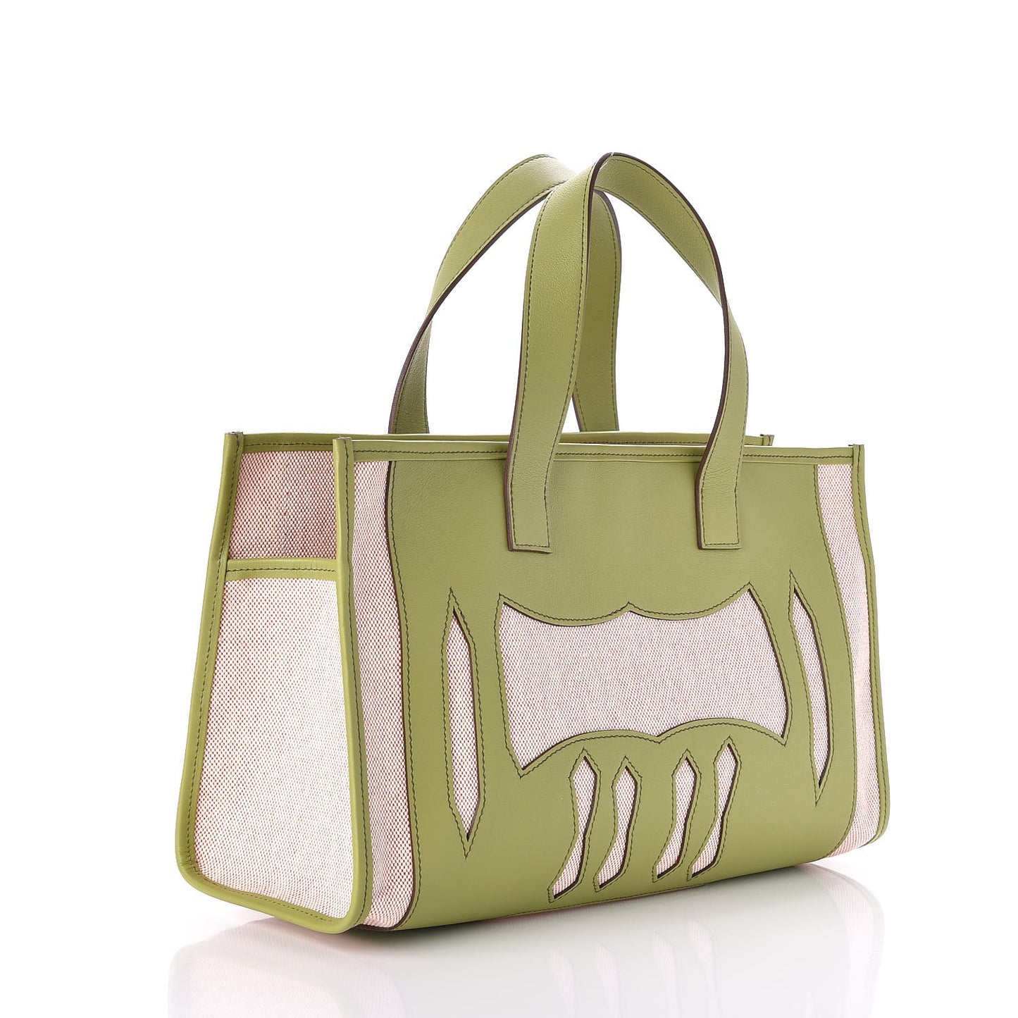 Swift Toile Petit H Decoupe Basse PM Skeleton Tote Natural Vert Anis