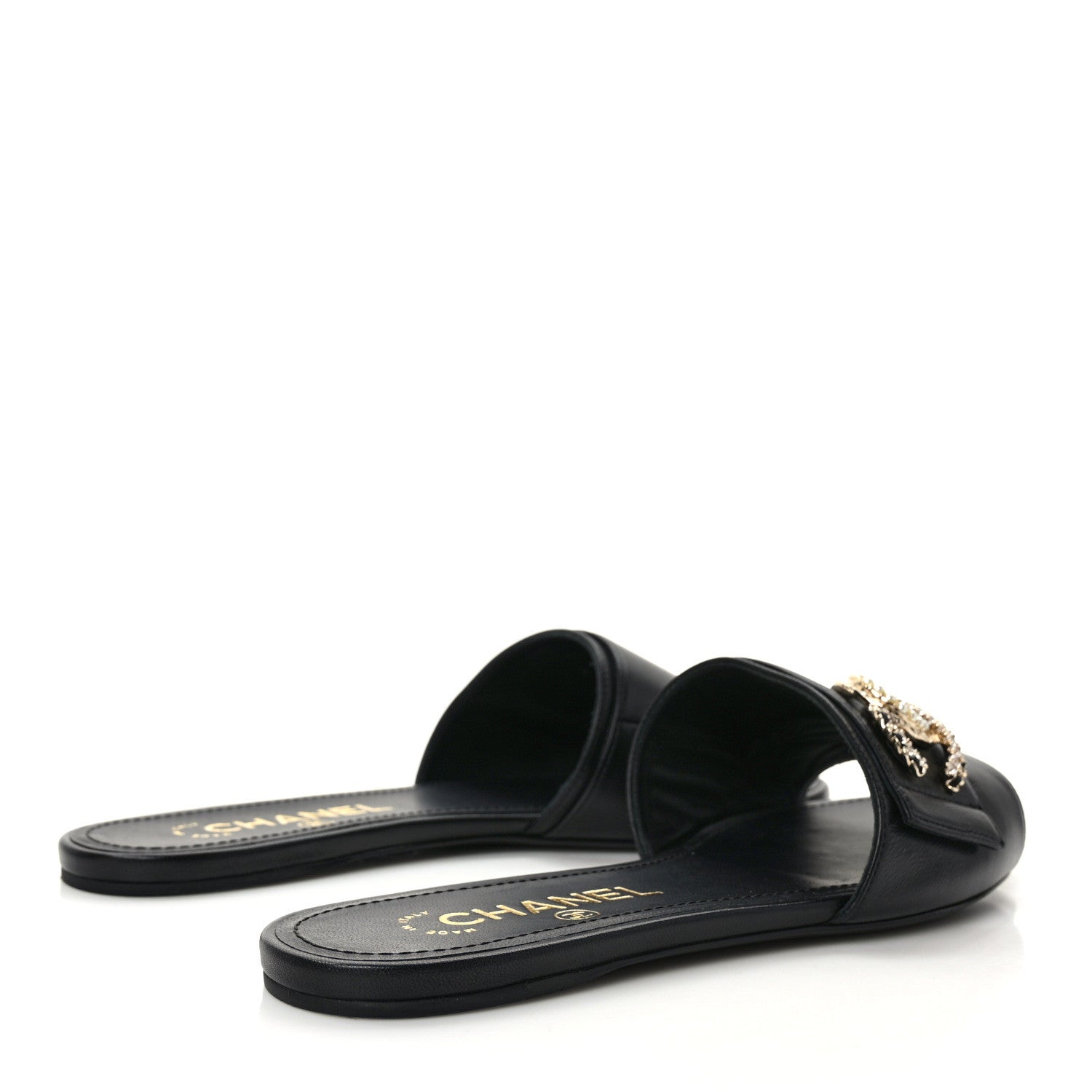 Chanel Lambskin Pearl Crystal CC Sandals 36 Black 4 of 9