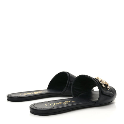 Chanel Lambskin Pearl Crystal CC Sandals 36 Black 4 of 9