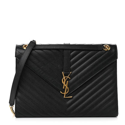 Saint Laurent Grain De Poudre Matelasse Chevron Large Monogram Satchel Black 1 of 20