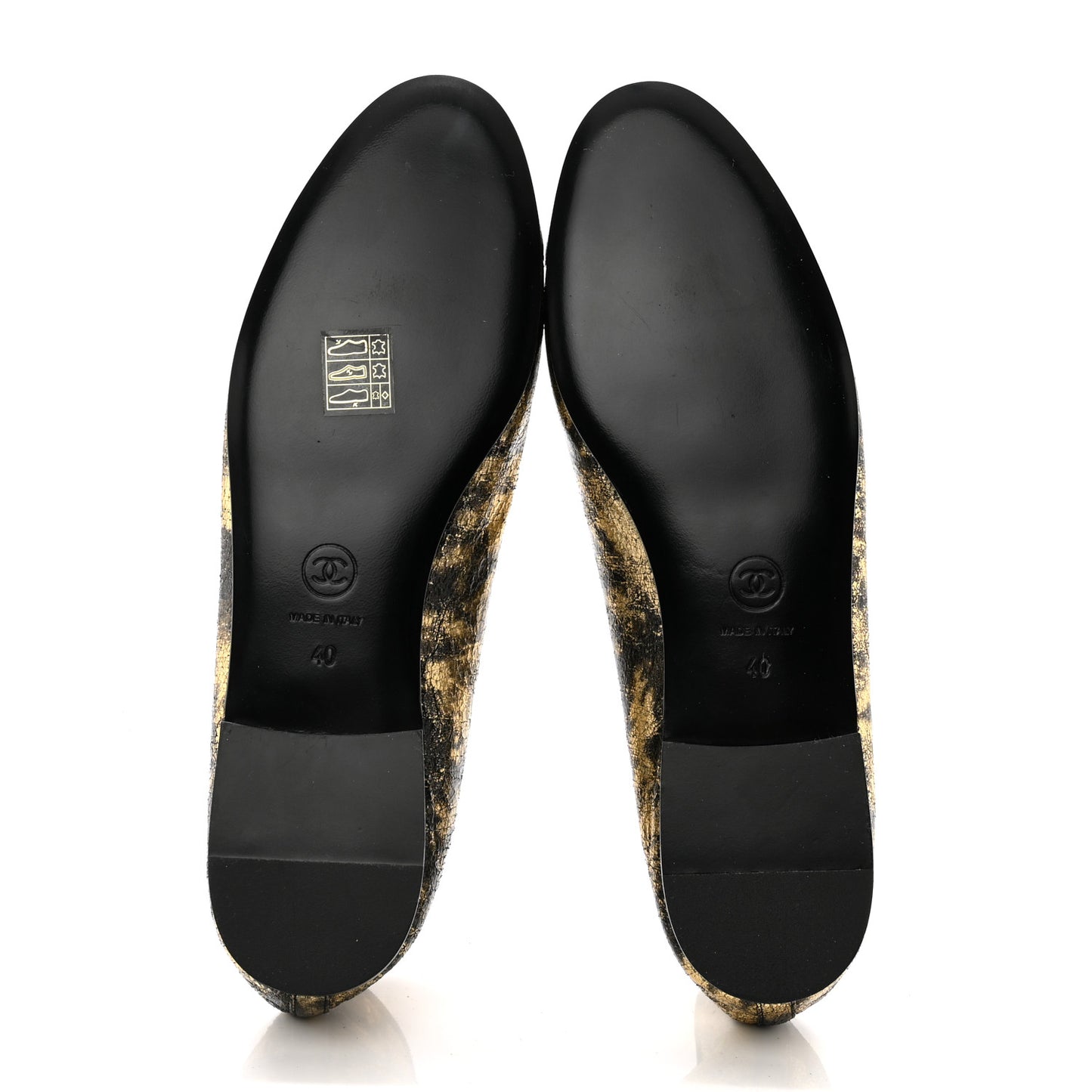 Laminated Suede Goatskin Cap Toe CC Ballerina Flats 40 Gold