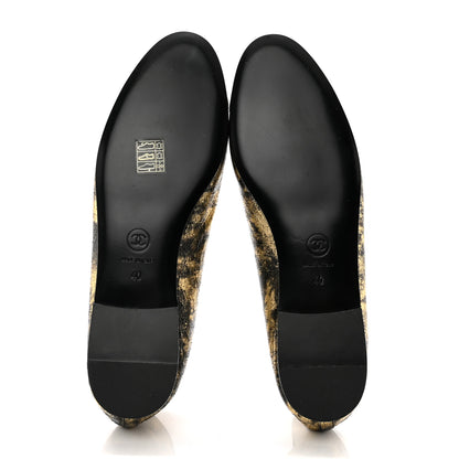 Chanel Laminated Suede Goatskin Cap Toe CC Ballerina Flats 40 Gold 5 of 9
