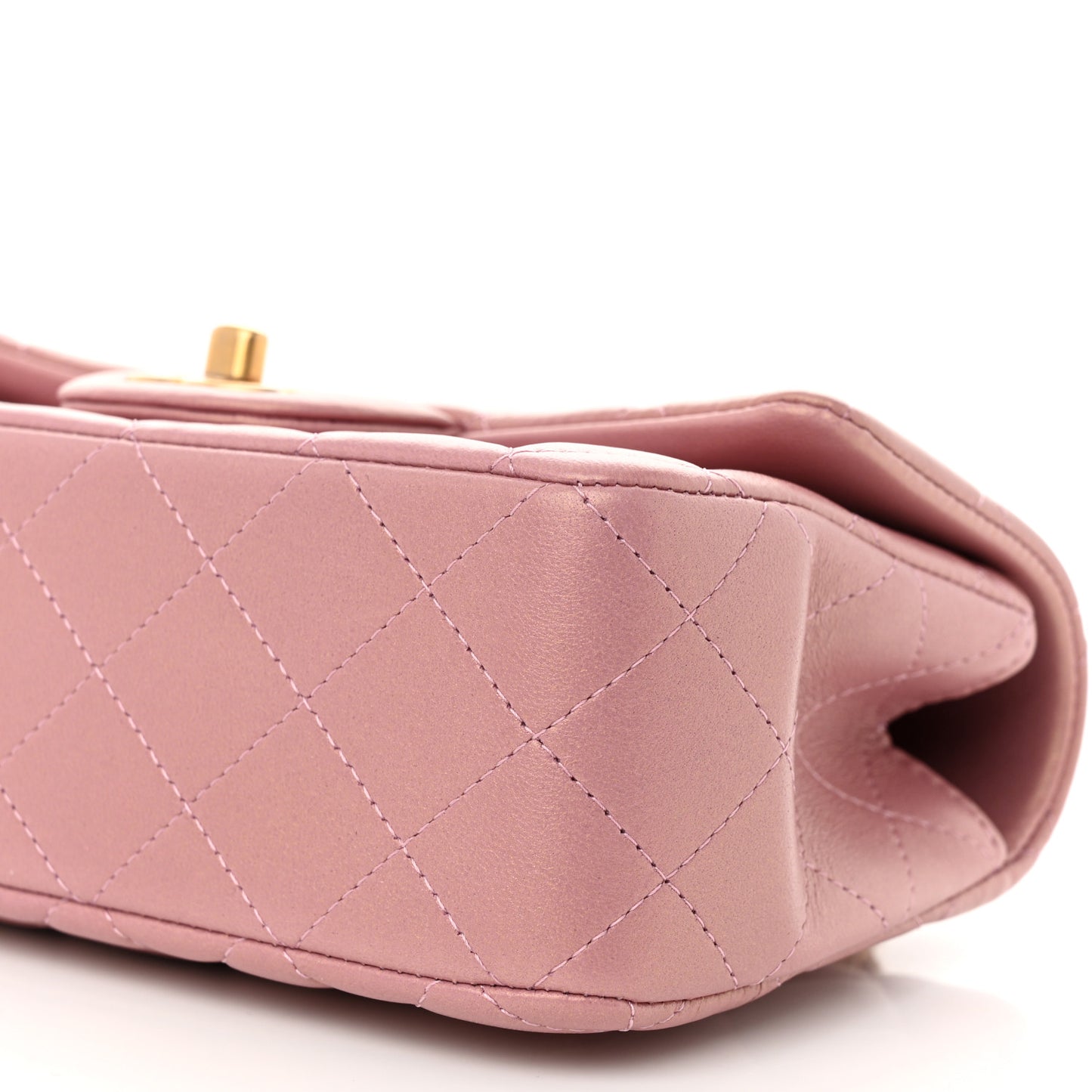 Iridescent Lambskin Quilted Mini Top Handle Rectangular Flap Pink