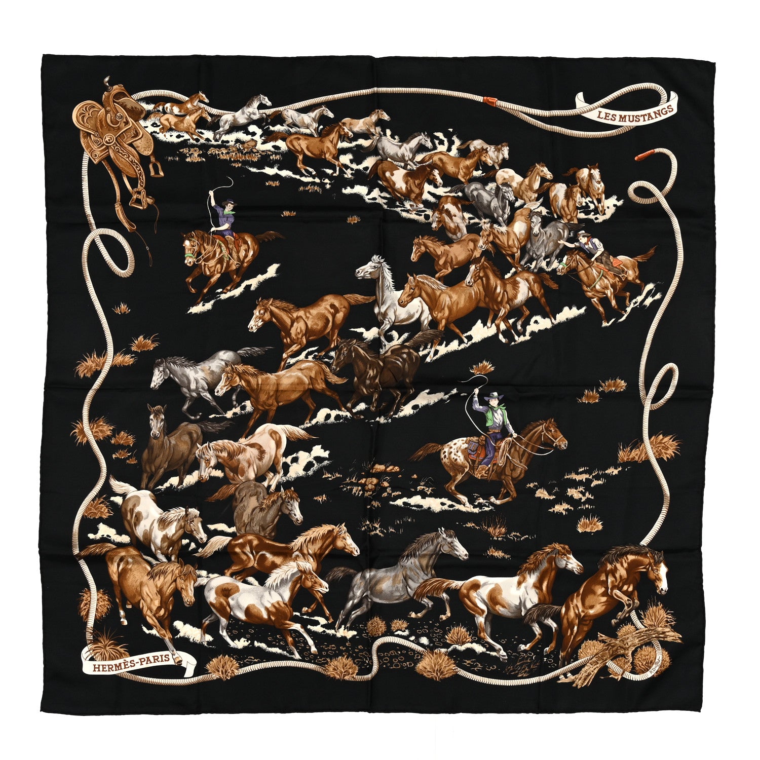 Hermes Silk Les Mustangs Scarf 90 1 of 5