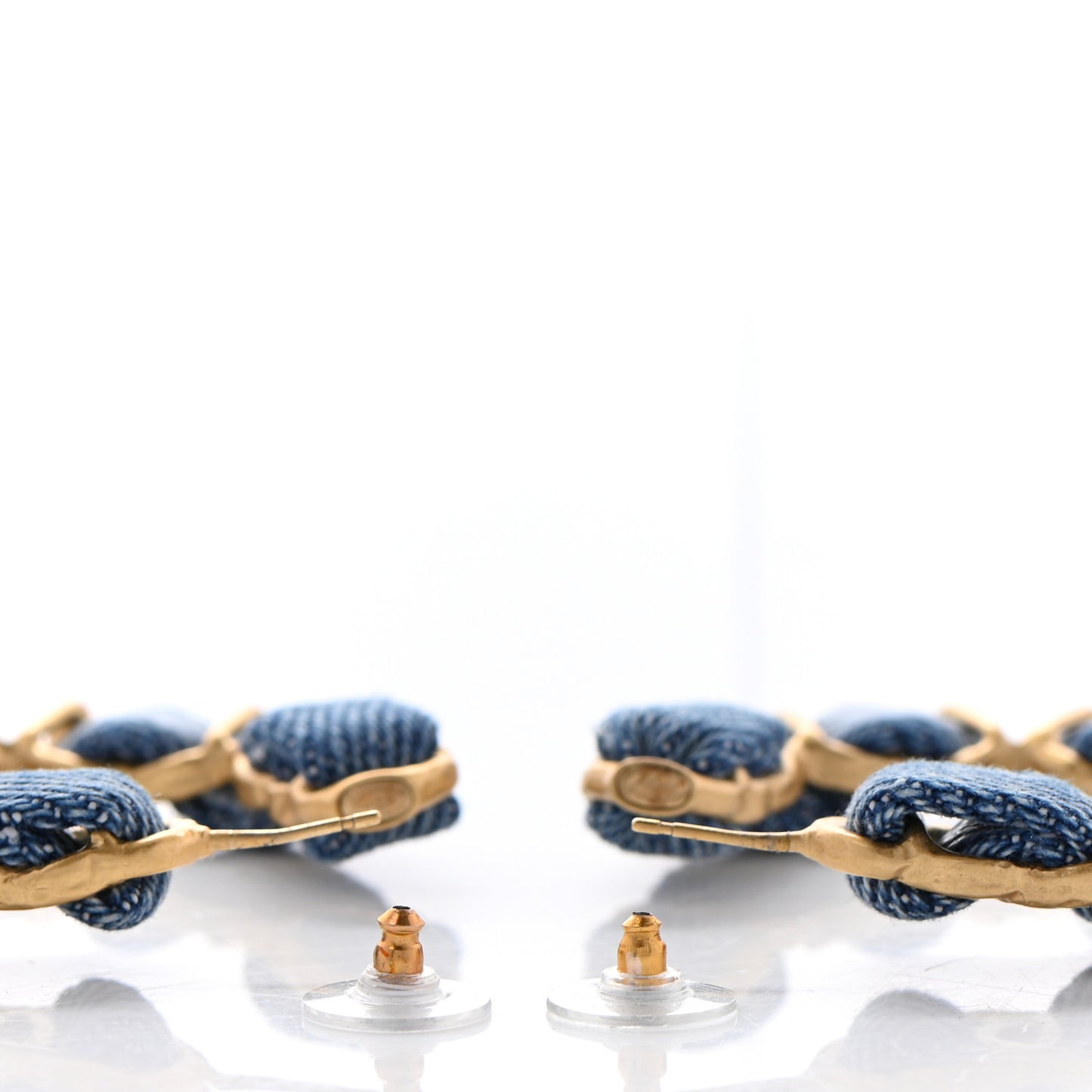 Denim CC Chain Hoop Earrings Gold Blue