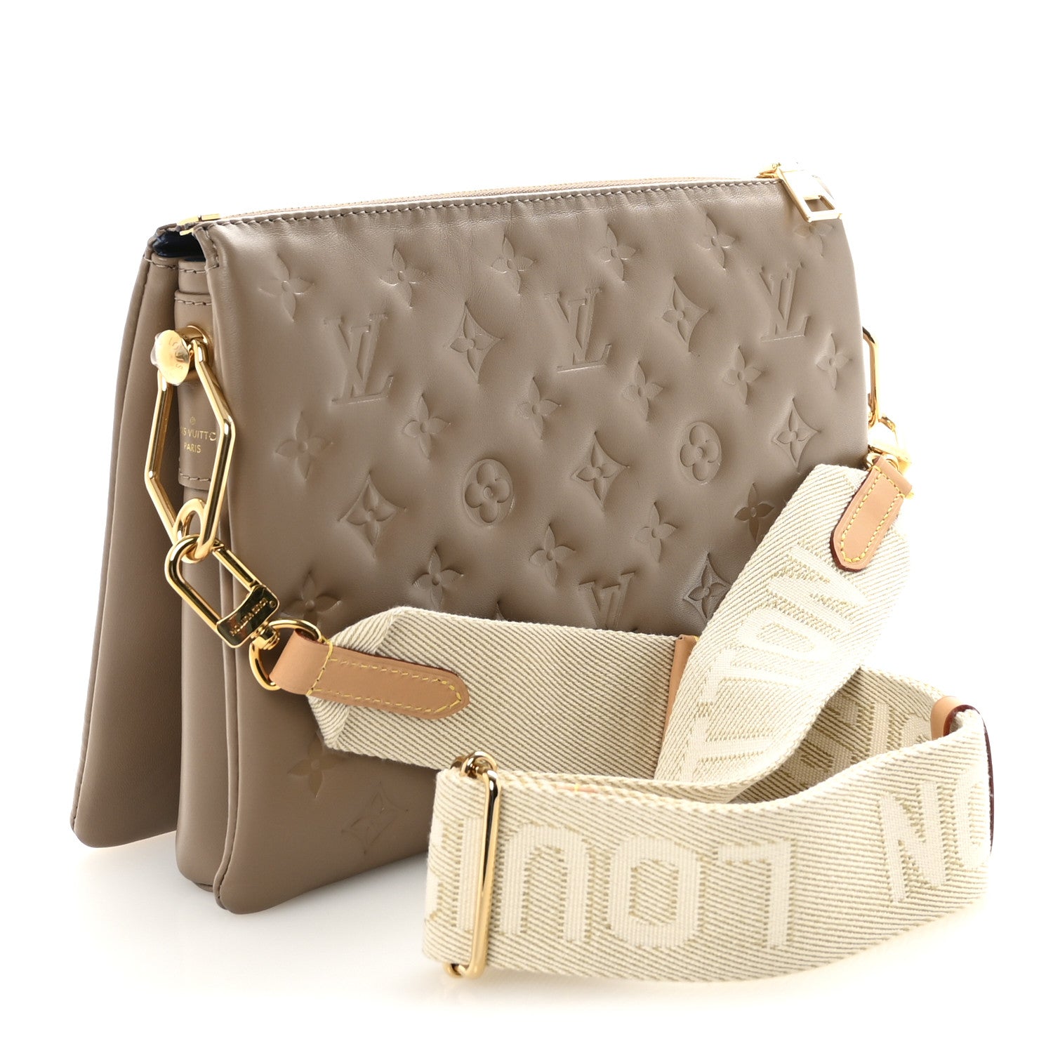 LOUIS VUITTON ビジネスバッグ グレー/ベージュ Louis Vuitton Lambskin Embossed Monogram Coussin PM Taupe 1867842