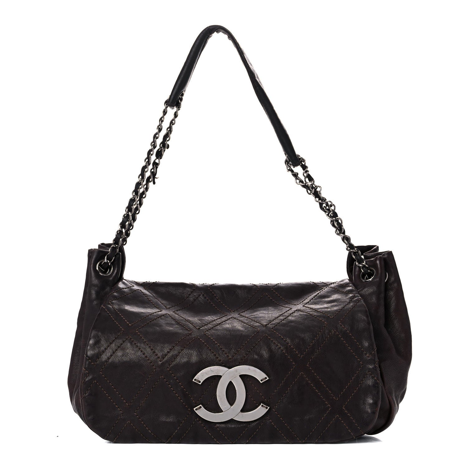 Chanel Calfskin Diamond Stitch Accordion Flap Brown 1 of 36