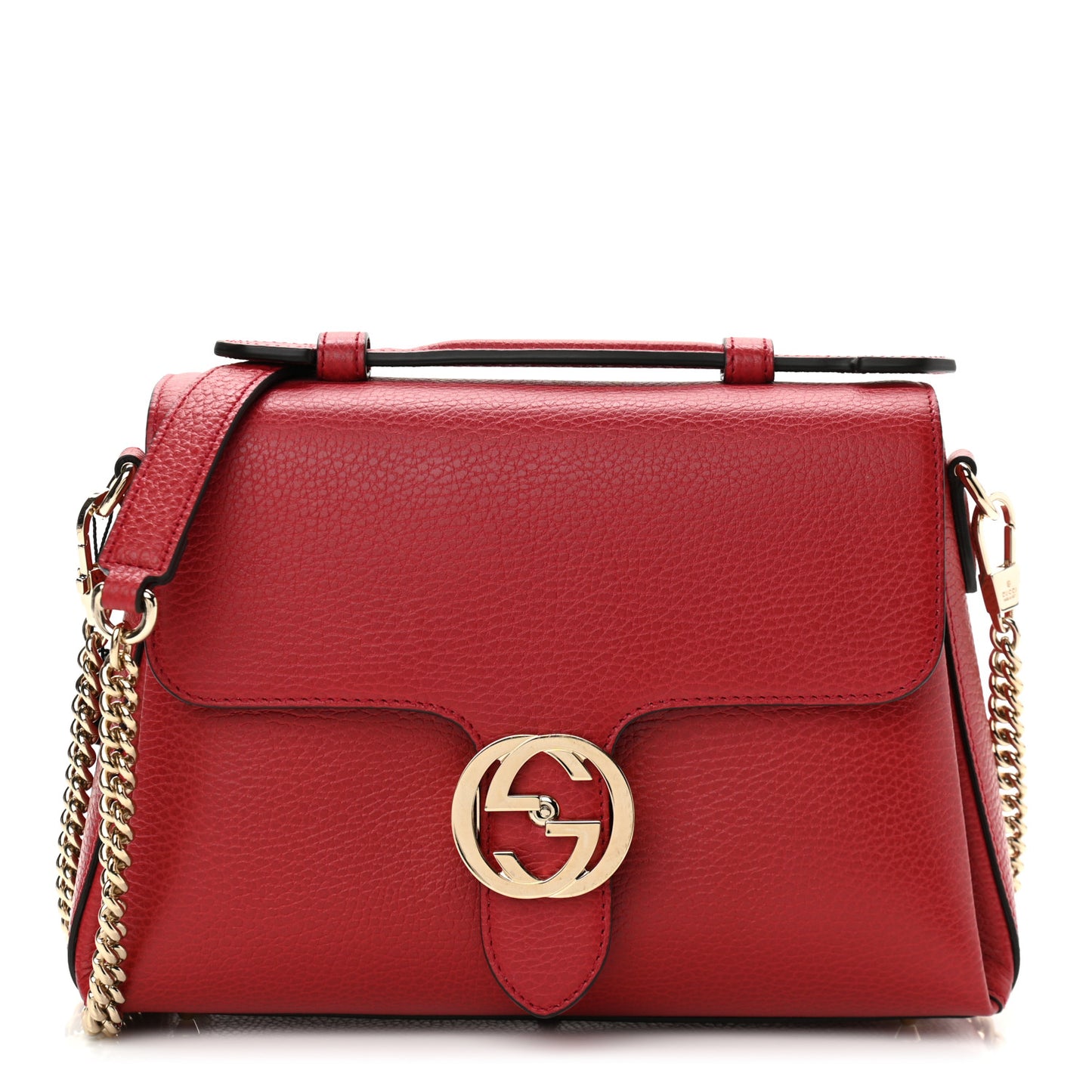 Dollar Calfskin Interlocking G Top Handle Shoulder Bag Red