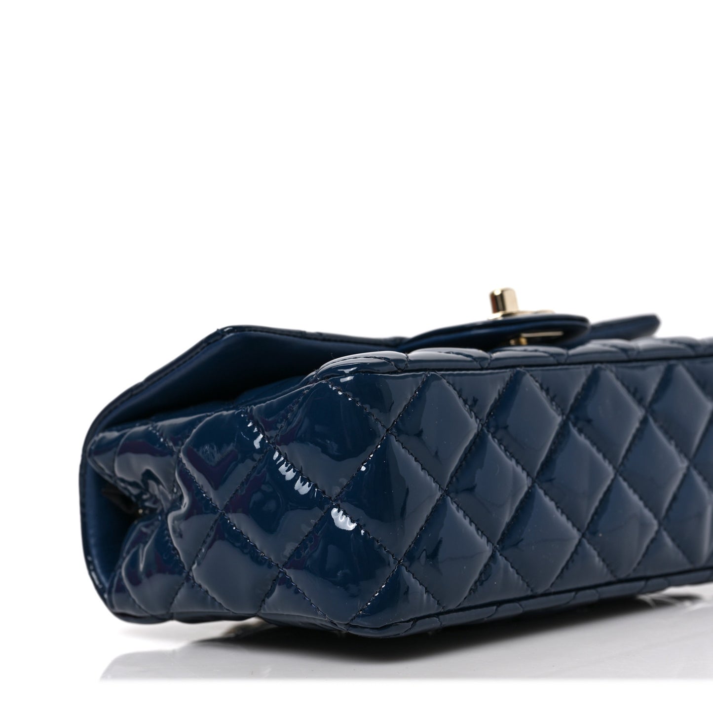 Patent Calfskin Quilted Mini Rectangular Flap Navy Blue