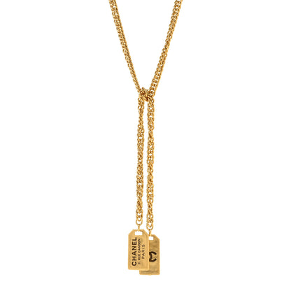 Chanel Metal ID Dog Tag Charm Necklace Gold 1 of 4