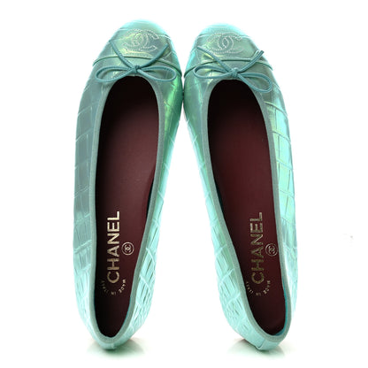 Chanel Iridescent Calfskin Crocodile Embossed Ballerina Flats 39.5 Green 2 of 10