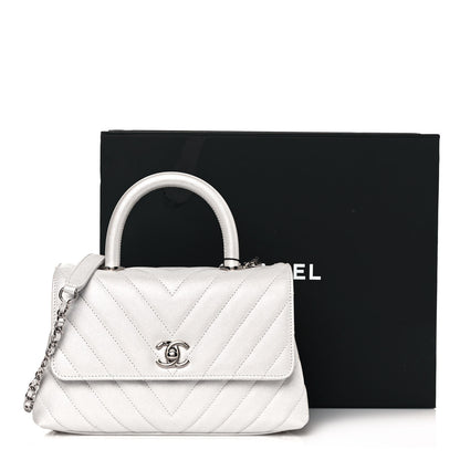 Chanel Iridescent Caviar Chevron Quilted Mini Coco Handle Flap White 12 of 12
