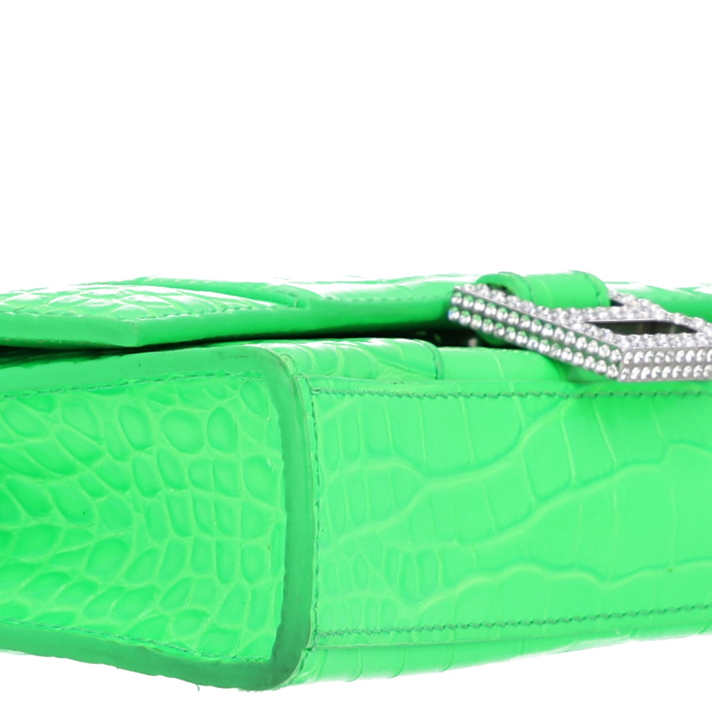 Shiny Calfskin Strass Crocodile Embossed Hourglass Chain Bag Fluo Green