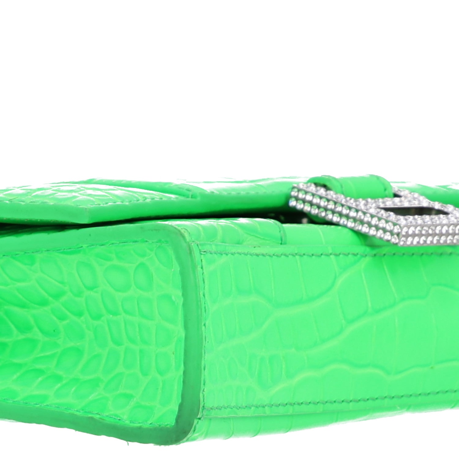 Balenciaga Shiny Calfskin Strass Crocodile Embossed Hourglass Chain Bag Fluo Green 9 of 10