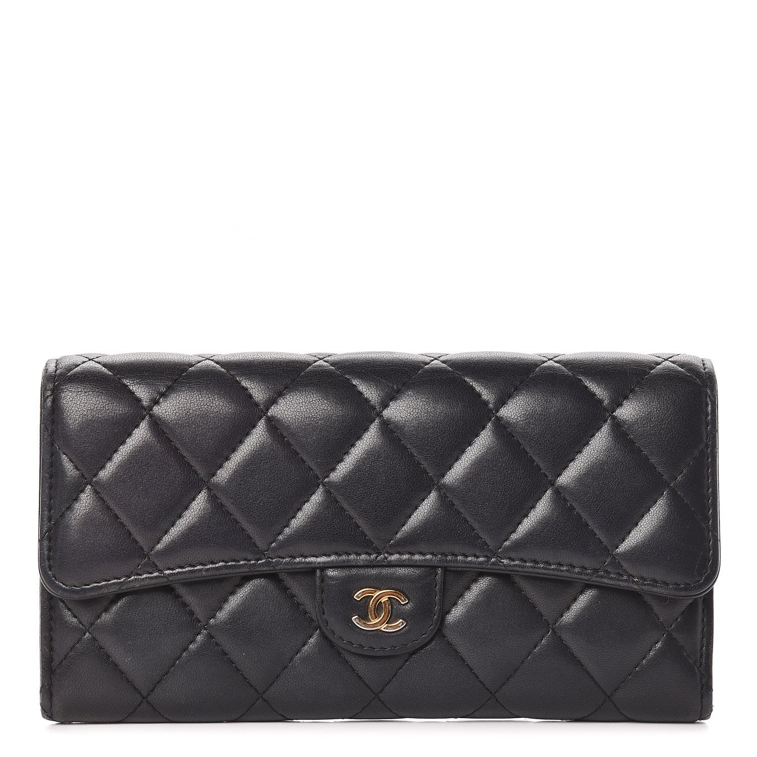 Chanel Lambskin Quilted Large Gusset Flap Wallet Black 1 of 14