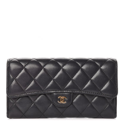 Chanel Lambskin Quilted Large Gusset Flap Wallet Black 1 of 14