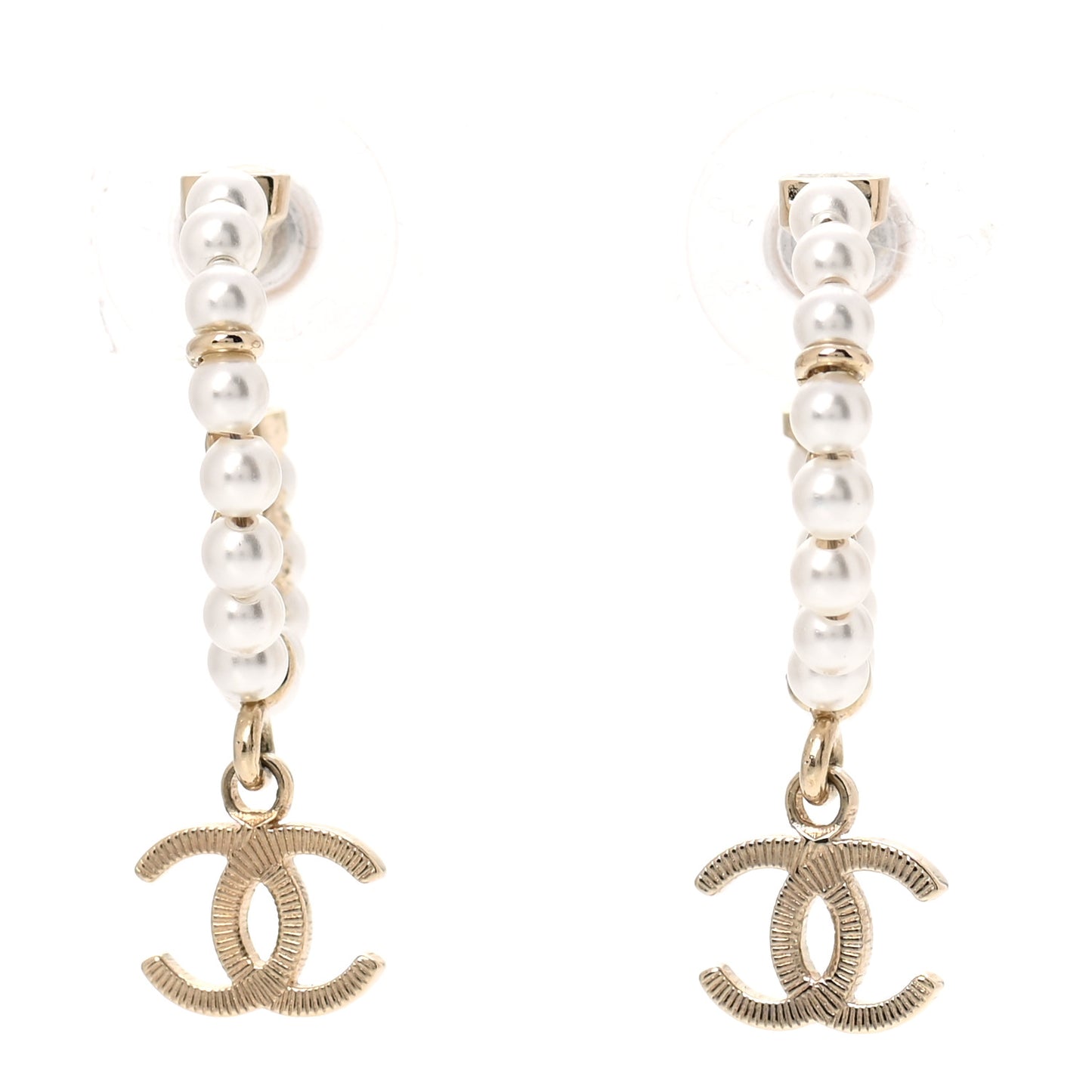 Pearl Charms CC Hoop Earrings Gold