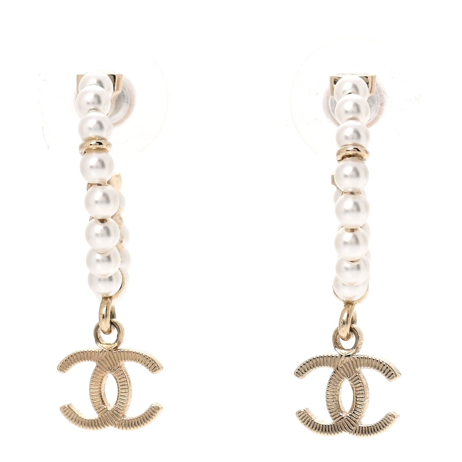 Chanel Pearl Charms CC Hoop Earrings Gold 1 of 5