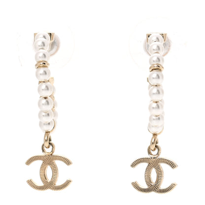 Chanel Pearl Charms CC Hoop Earrings Gold 1 of 5