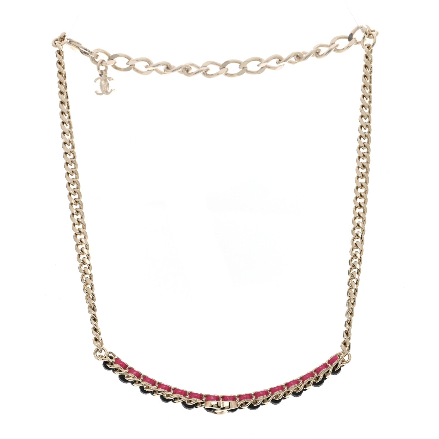 Chanel Metal Lambskin CC Choker Necklace Black Pink Gold 3 of 6