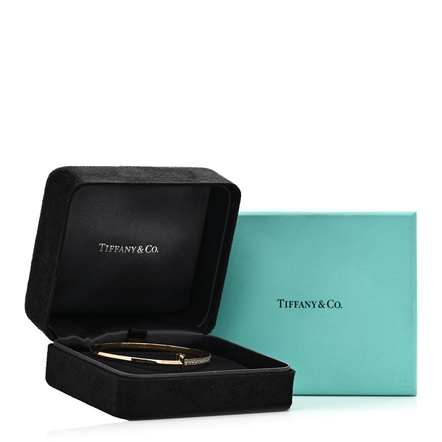 Tiffany 18K Yellow Gold Diamond Narrow T1 Hinged Bangle Bracelet 4 of 4
