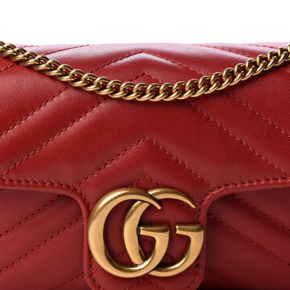 Gucci Calfskin Matelasse Super Mini GG Marmont Shoulder Bag Hibiscus Red 9 of 10