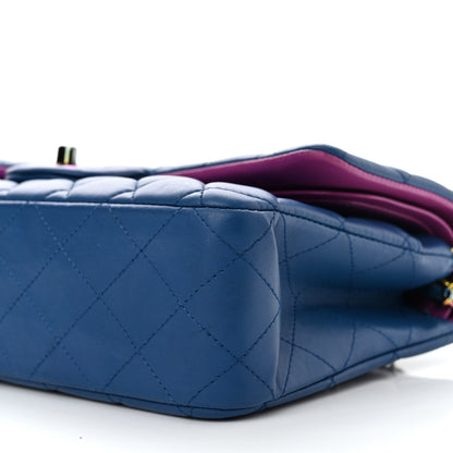 Chanel Lambskin Quilted Medium Double Flap Blue Pink 10 of 11