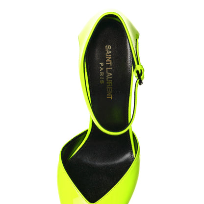 Saint Laurent Patent Anja 85 Ankle Strap Pointed Pumps 37.5 Fluo Yellow 7 of 9