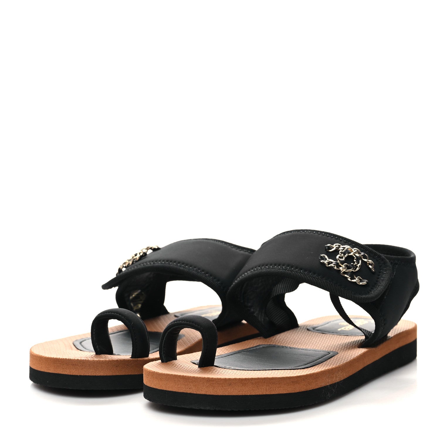 Chanel Fabric Lambskin CC Sandals 39 Black 3 of 8