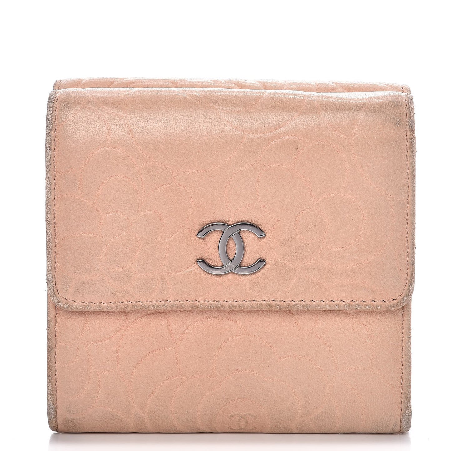 Lambskin Camellia Embossed Small Double Wallet Pink