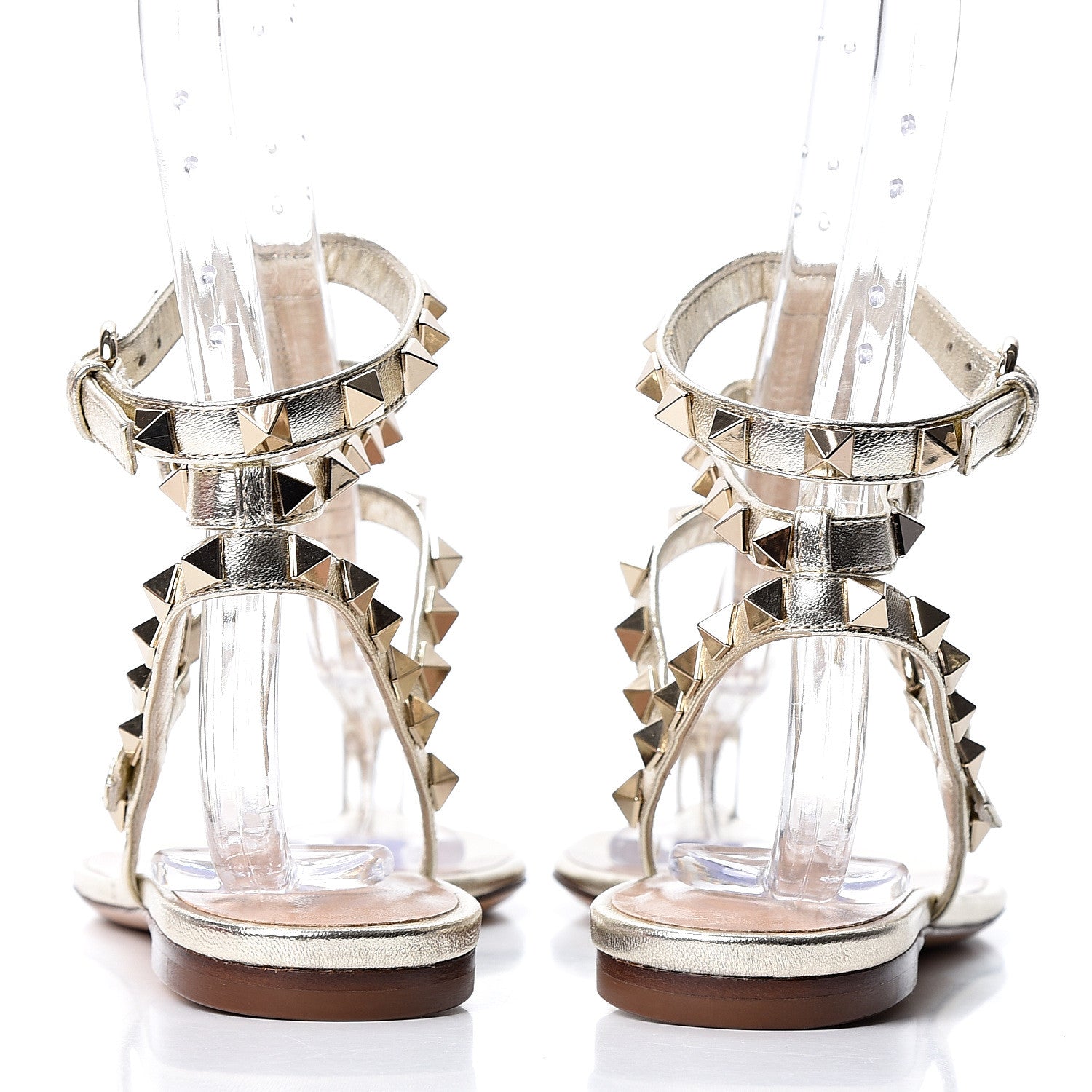 Valentino Garavani Metallic Nappa Rockstud Ankle Wrap Flat Thong Sandals 35 Platino 5 of 9