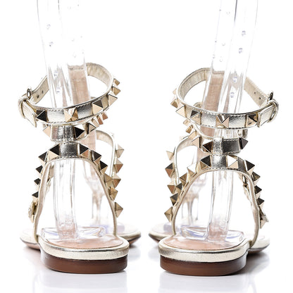 Valentino Garavani Metallic Nappa Rockstud Ankle Wrap Flat Thong Sandals 35 Platino 5 of 9