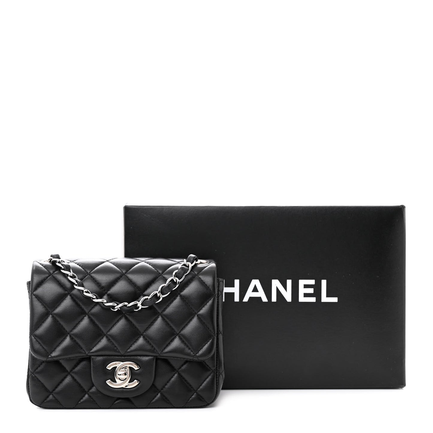 Lambskin Quilted Mini Square Flap Black