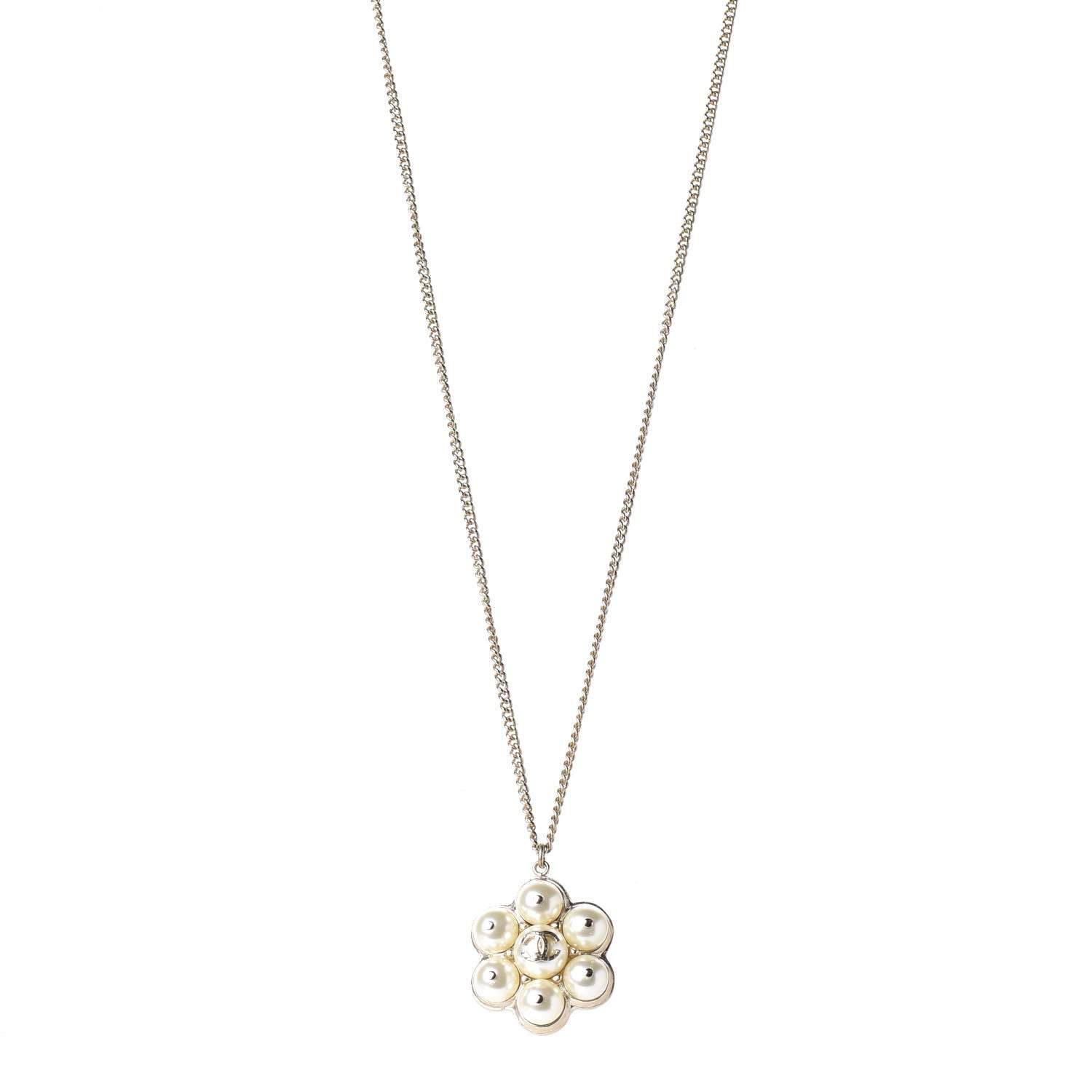 Chanel Pearl Flower CC Pendant Necklace Gold 1 of 6