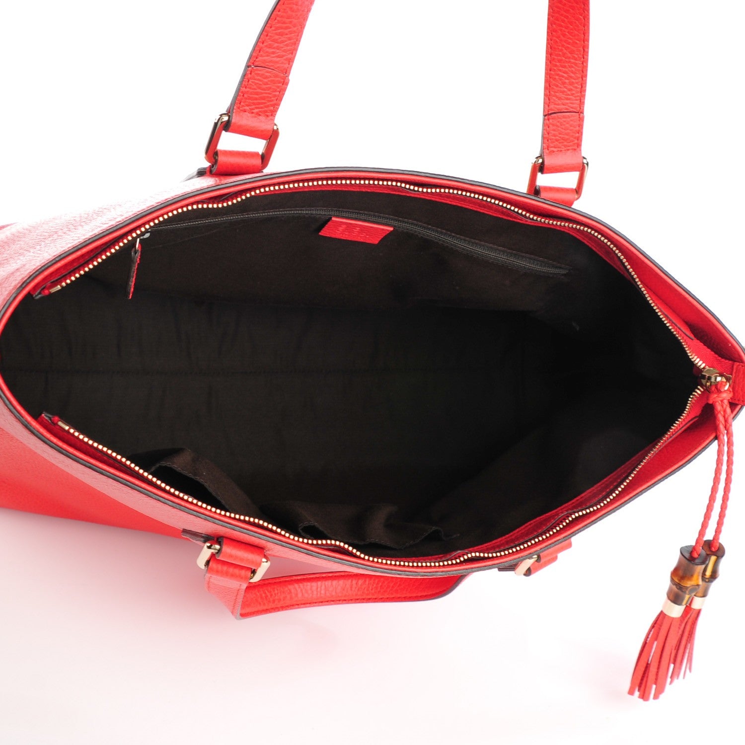 Gucci Calfskin Large Bamboo Tassel Top Handle Tote Red 5 of 7