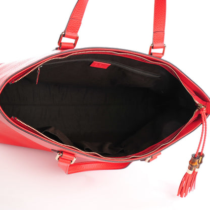 Gucci Calfskin Large Bamboo Tassel Top Handle Tote Red 5 of 7