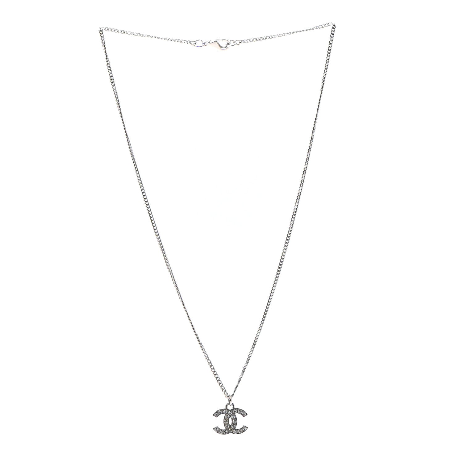 Chanel Crystal CC Necklace Silver 3 of 5