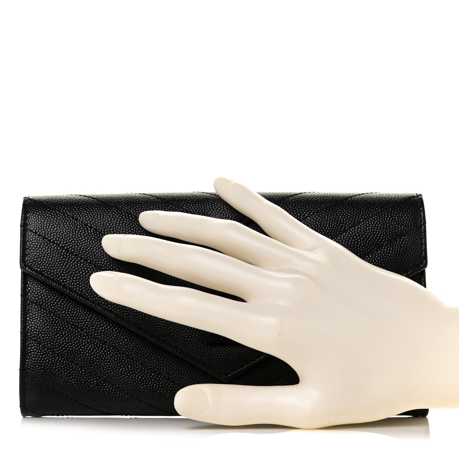 Saint Laurent Grain De Poudre Matelasse Chevron Monogram Flap Wallet Black 2 of 9