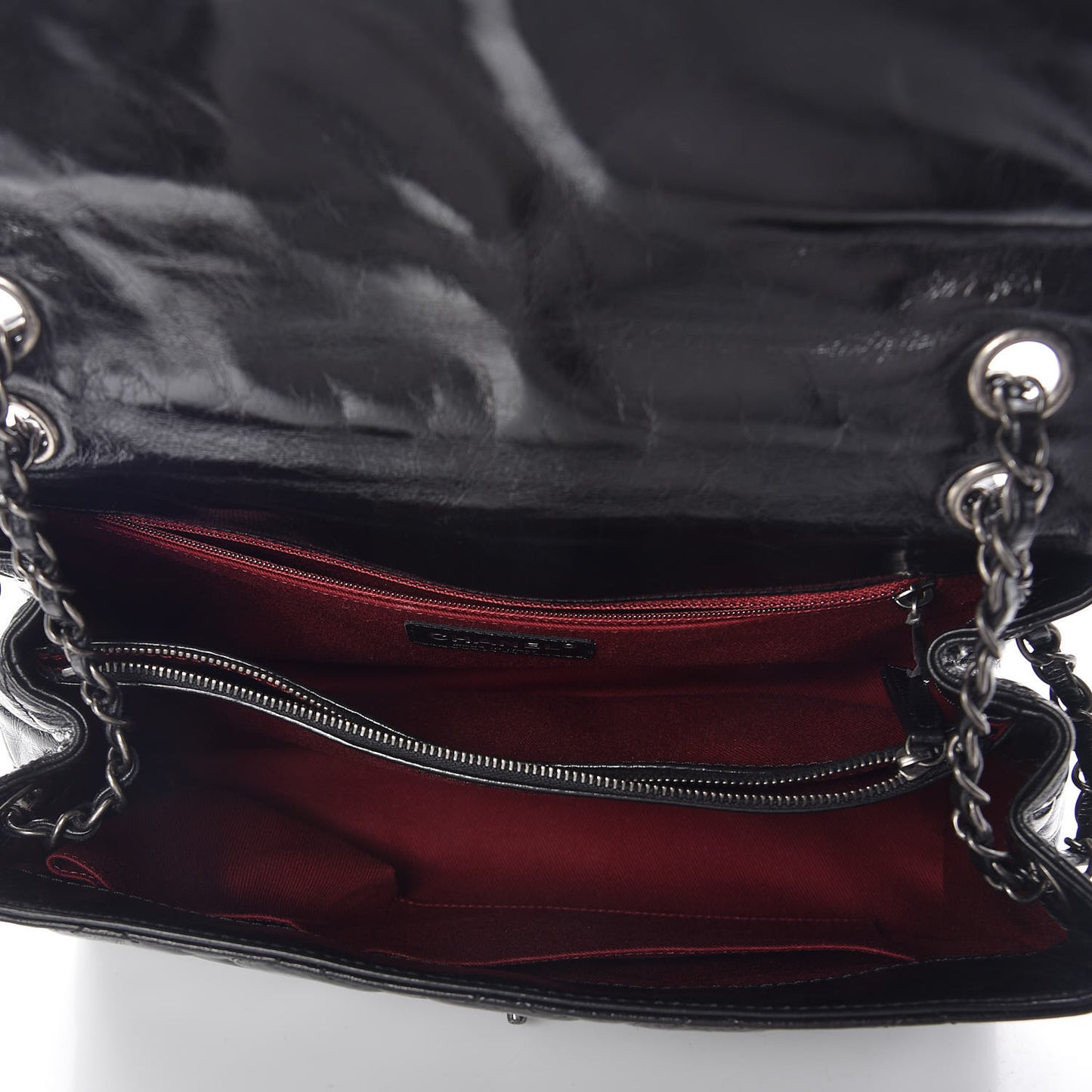 Glazed Calfskin Quilted Large Coco Soft Flap Black