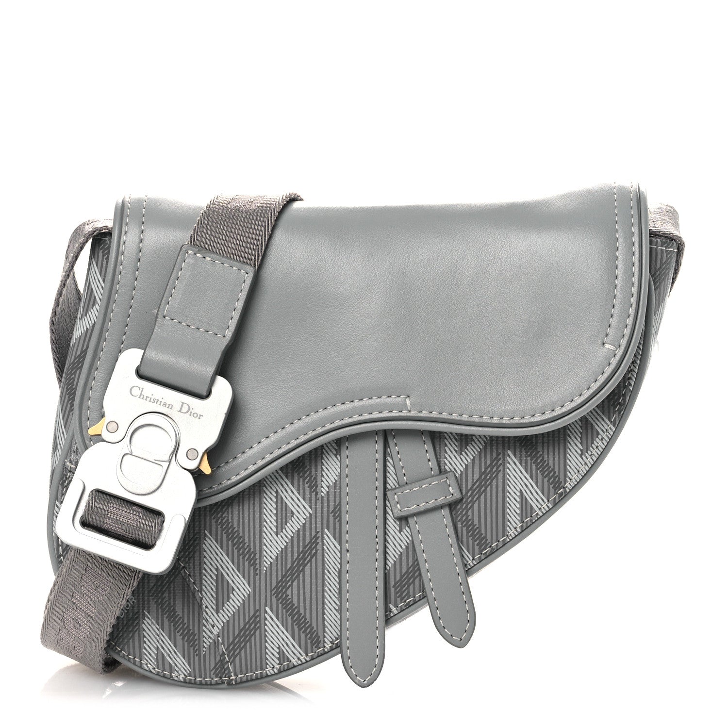 Christian Dior Coated Canvas CD Diamond Mens Mini Saddle Bag Grey 1 of 10