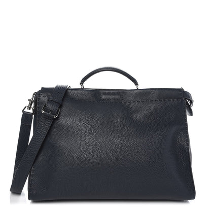 Fendi Cuoio Romano Selleria Bi-Color Large Mens Peekaboo Iconic Essential Satchel Lavagna Black 1 of 8