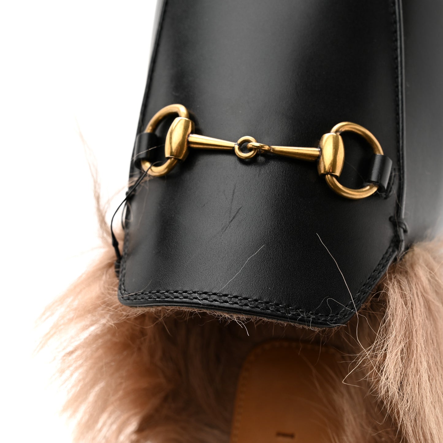 Calfskin Fur Womens Princetown Slippers 40.5 Black