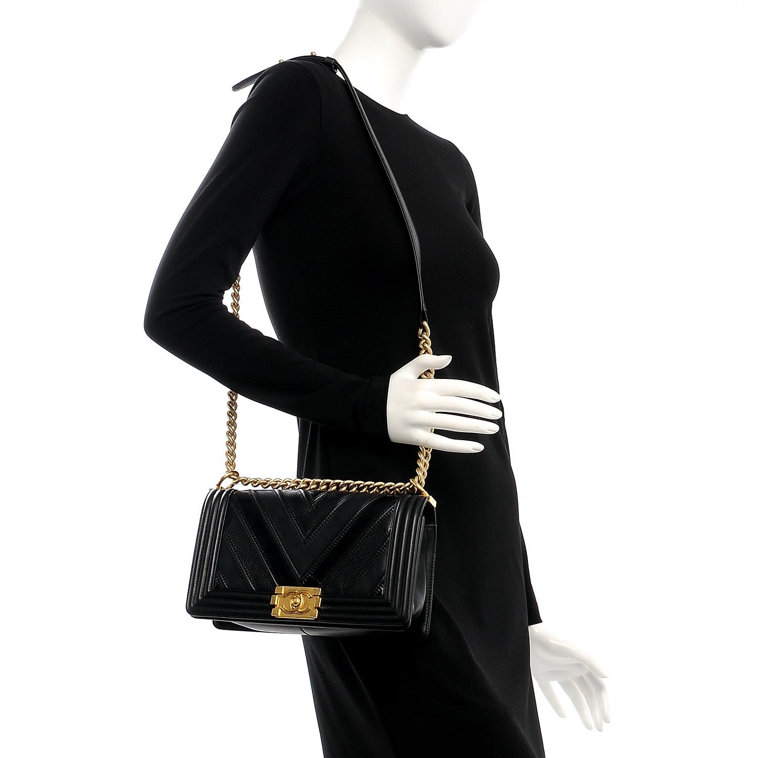 Chanel Caviar Suede Calfskin Chevron Medium Boy Flap Black 2 of 9