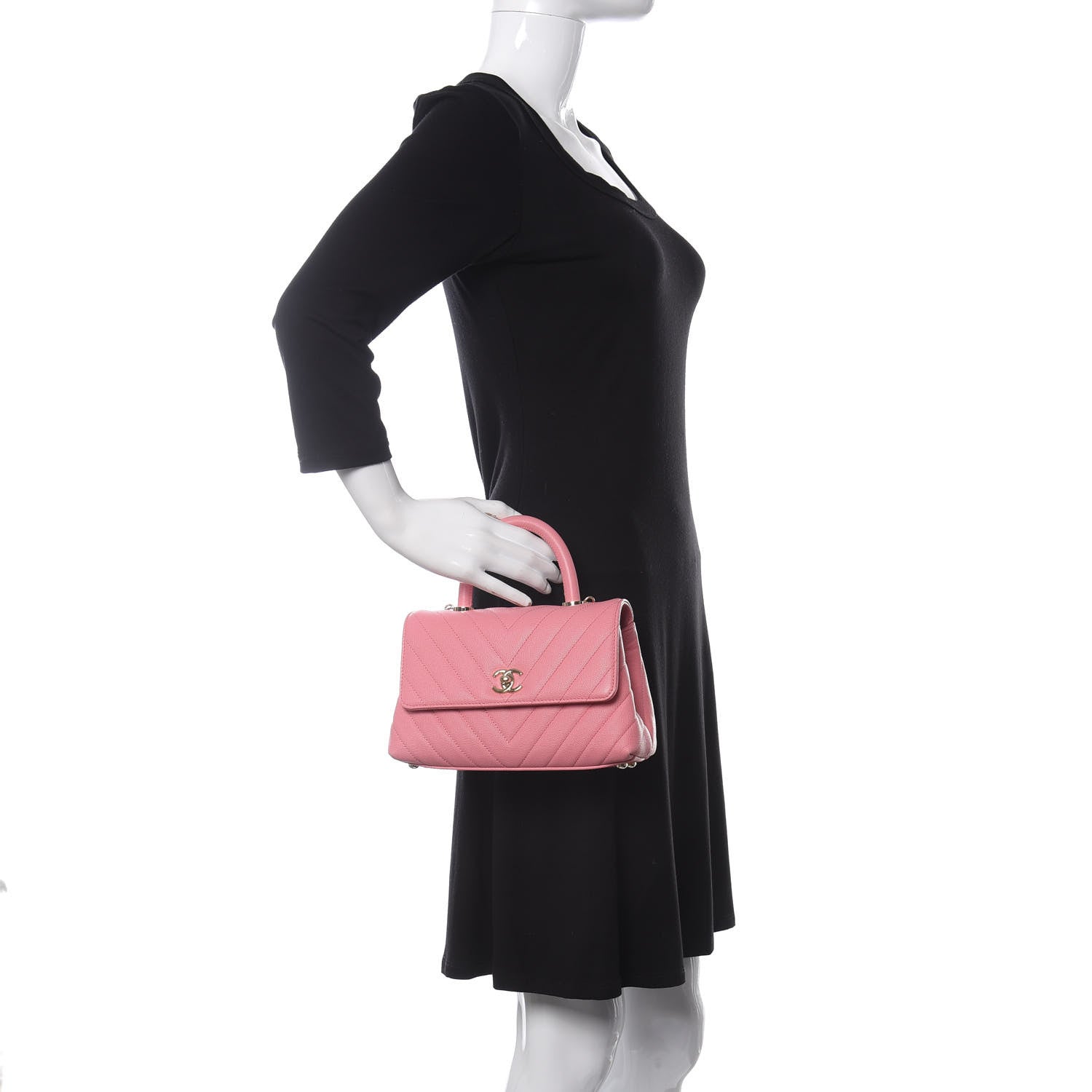 Chanel Caviar Chevron Quilted Mini Coco Handle Flap Pink 2 of 11