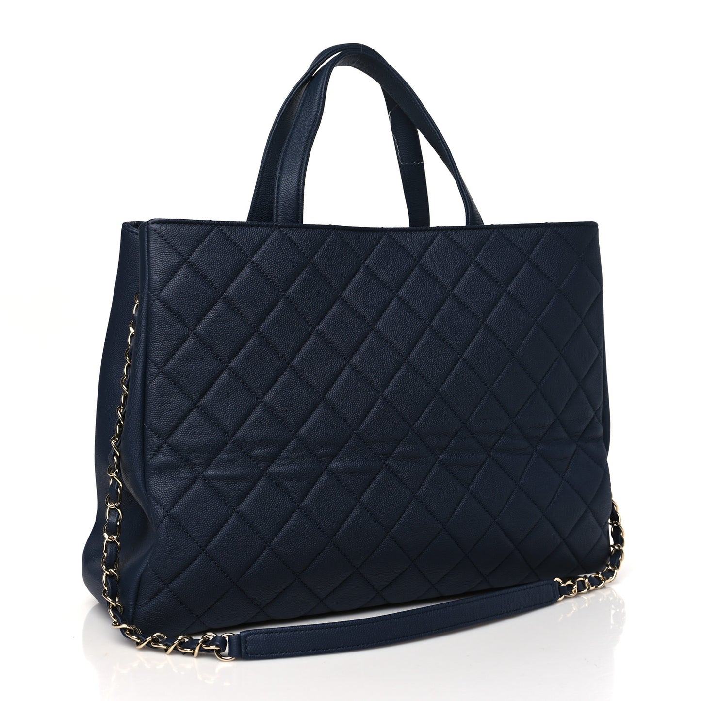 Caviar Quilted Large Business Affinity Shopping Bag Navy