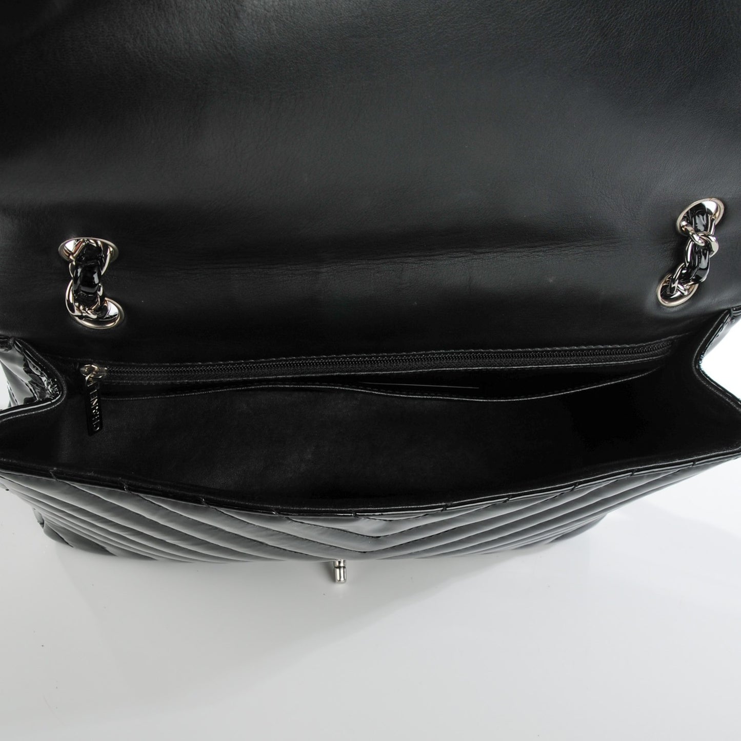 Patent Chevron Quilted Maxi Single Flap Black