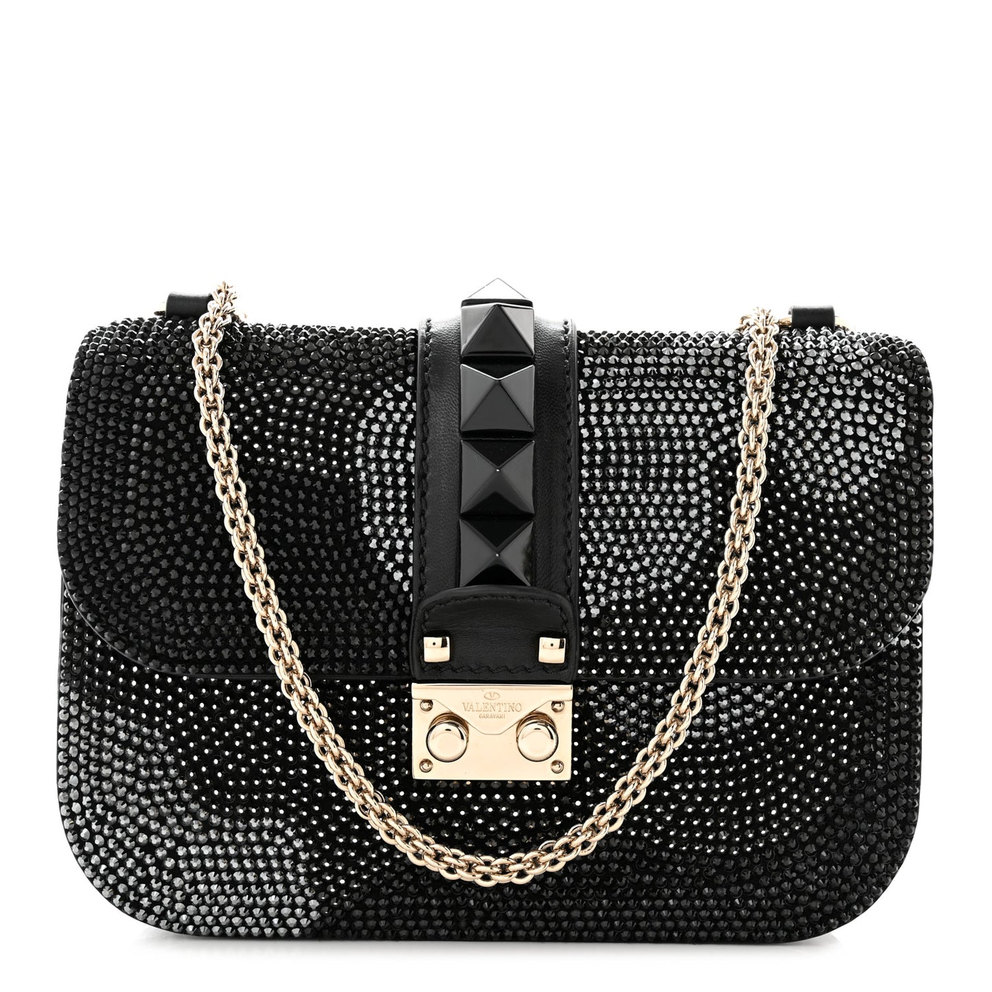Nappa Crystal Small Glam Lock Rockstud Flap Black Multicolor