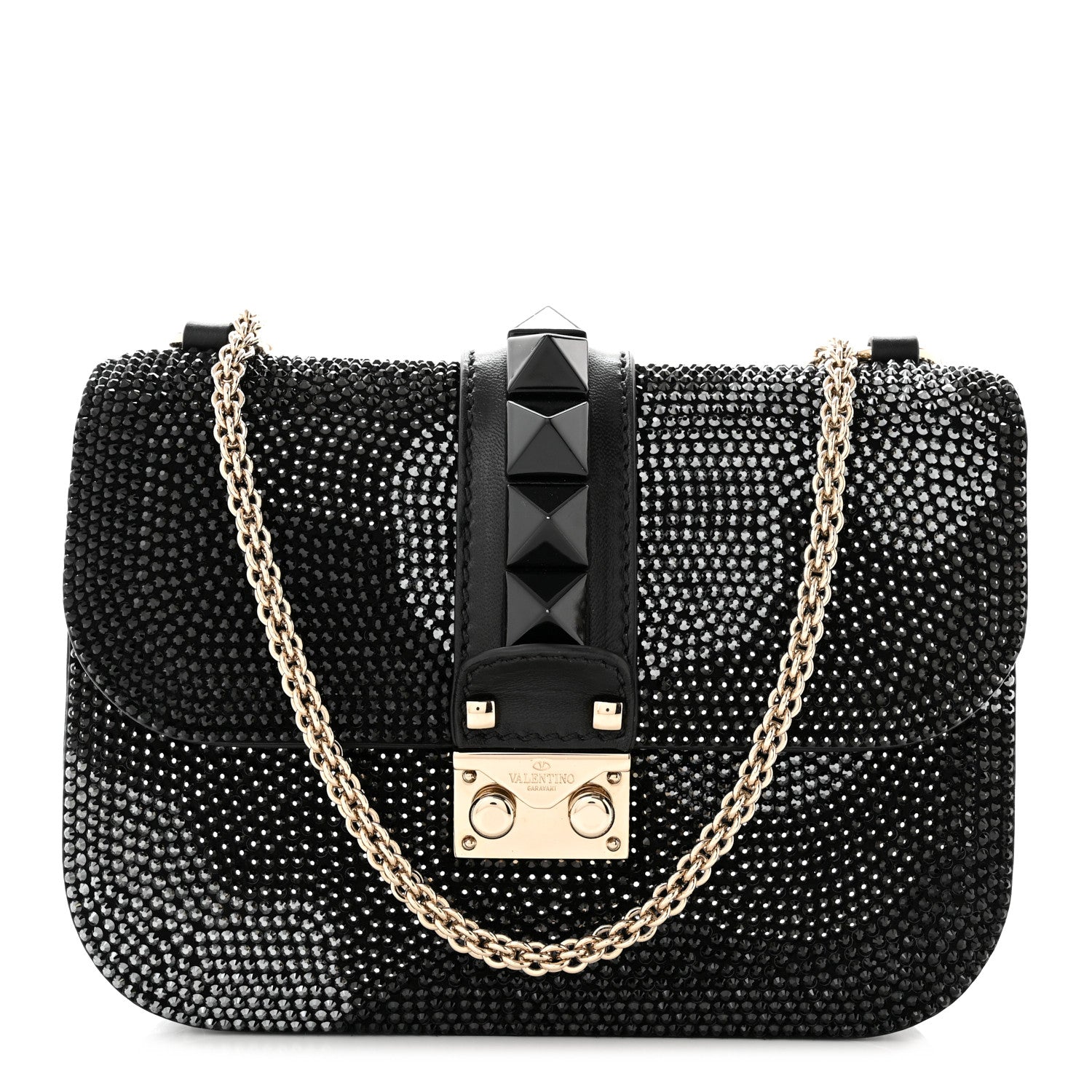 Valentino Garavani Nappa Crystal Small Glam Lock Rockstud Flap Black Multicolor 1 of 8